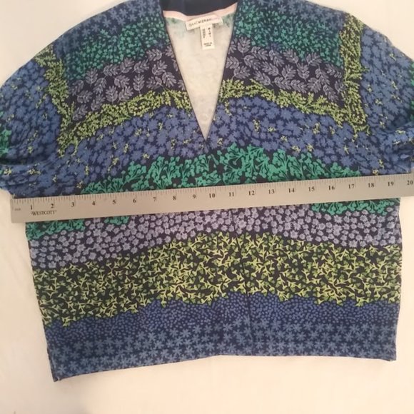 Isaac Mizrahi Live women's size M blue multicolored print open cardigan sweater - Picture 7 of 13